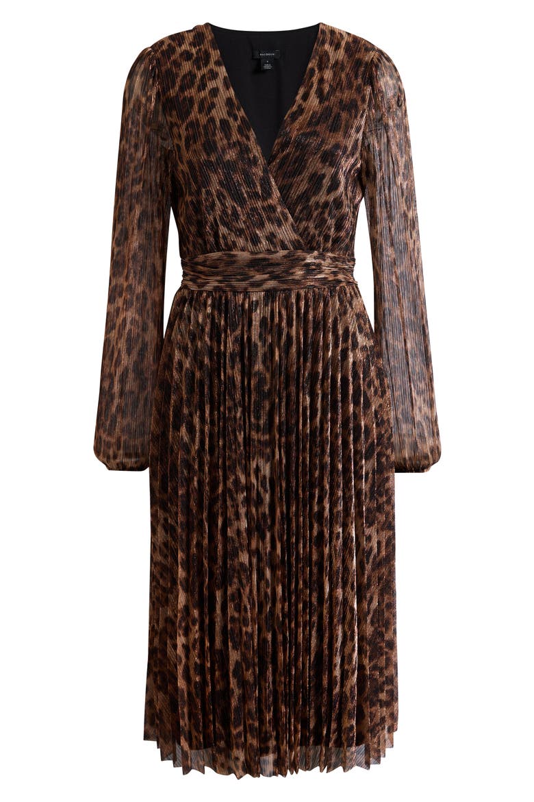 Metallic Leopard Print Long Sleeve Midi Dress, Alternate, color, BROWNSTONE