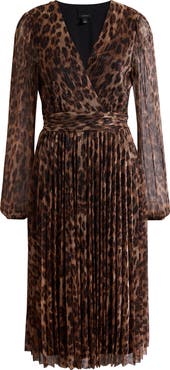 Halogen® Metallic Leopard Print Long Sleeve Midi Dress