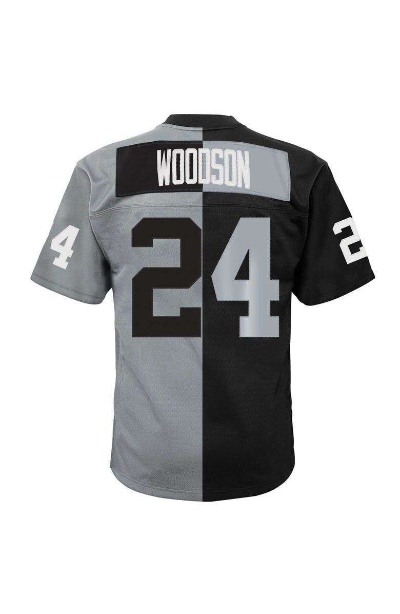 Mitchell & Ness Youth Mitchell & Ness Charles Woodson Black/Silver Las Vegas Raiders Split Legacy Jersey, Alternate, color, 