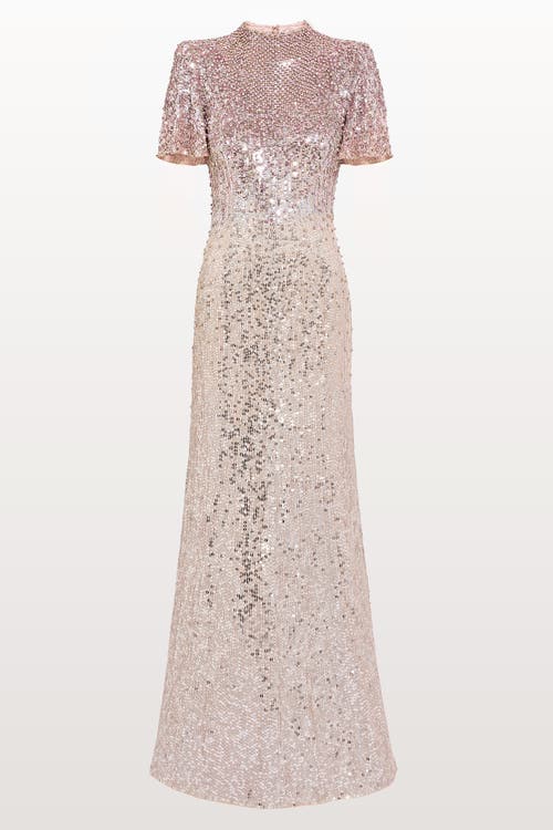 Jenny Packham Jourdain Sequin-embellished Gown In Pink