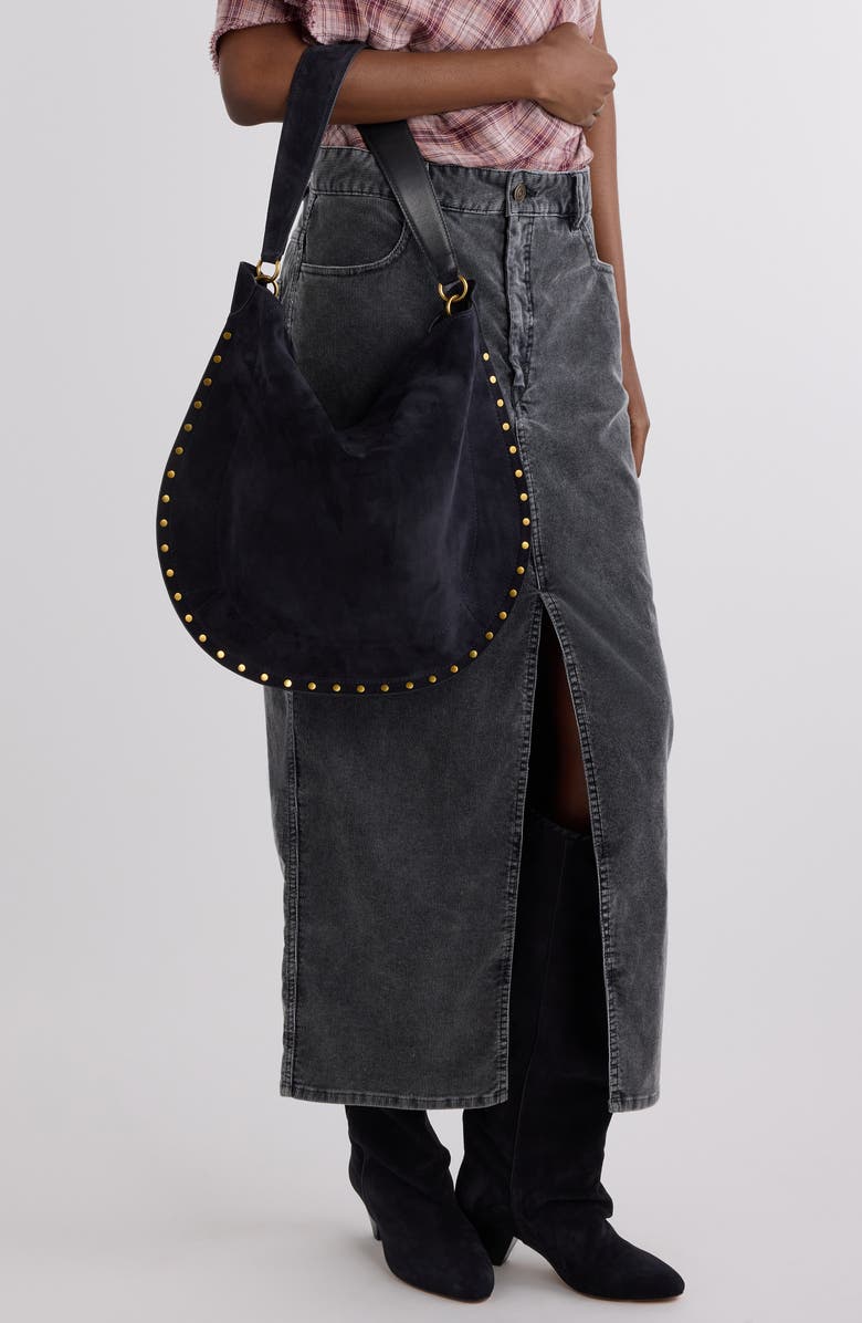 Isabel Marant Oskan Suede Hobo Bag, Alternate, color, Black Midnight