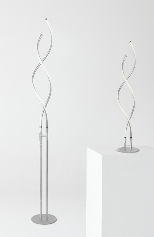 Brightech Embrace 60' Led Industrial 2-in-1 Table And Floor Lamp With Built-in Light Dimmer In Polished Silver