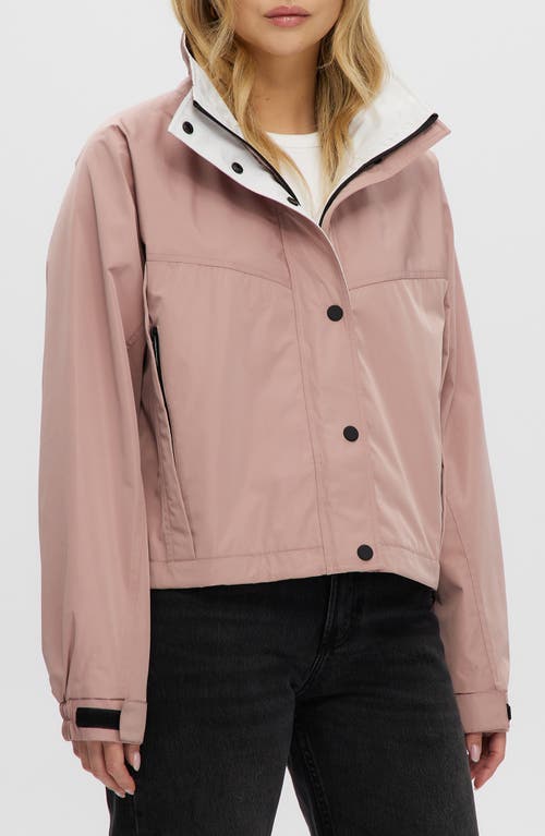 Noize Skye Stand Collar Drawcord Rain Jacket In Pink Clay