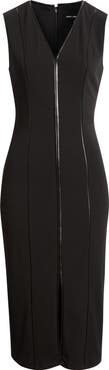 Maggy London Leather Trim Sleeveless Midi Dress