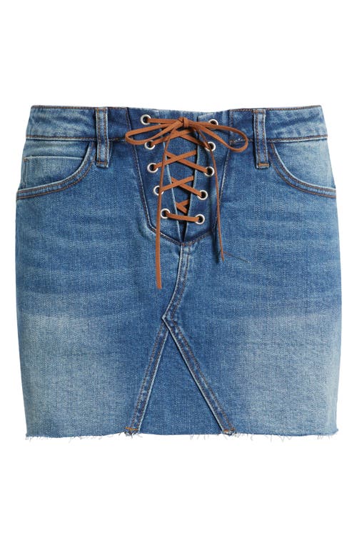 Shop Ptcl Olivia Lace-up Denim Skirt In Indigo