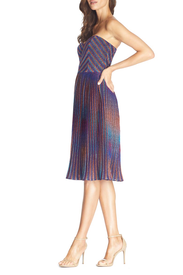 Rosalie Metallic Stripe Strapless Cocktail Dress, Alternate, color, MET COBALT MULTI