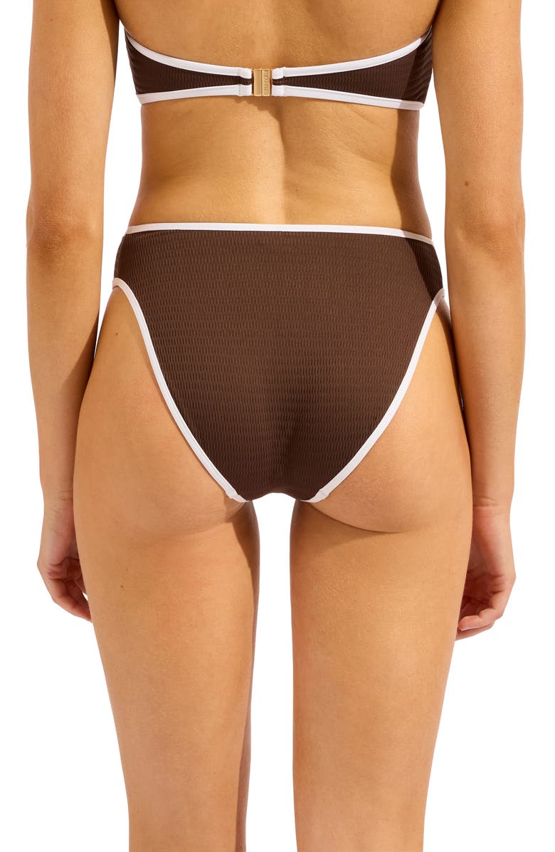 Seafolly Beach Bound High Cut Bikini Bottoms, Alternate, color, Dark Chocolate