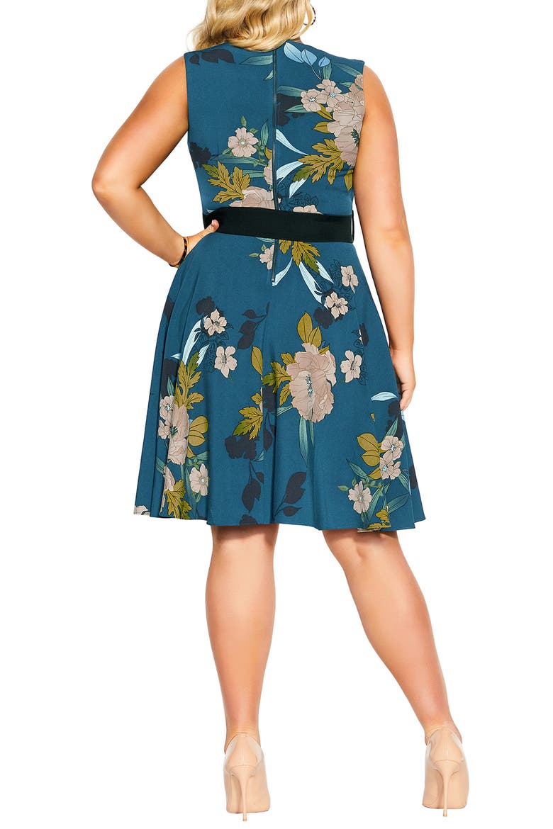 Alessia Floral Pleated Fit & Flare Dress, Alternate, color, TEAL BOLD BLOOM