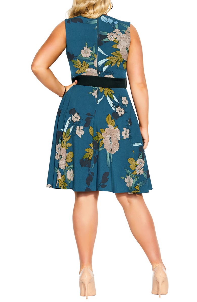 City Chic Alessia Floral Pleated Fit & Flare Dress, Alternate, color,