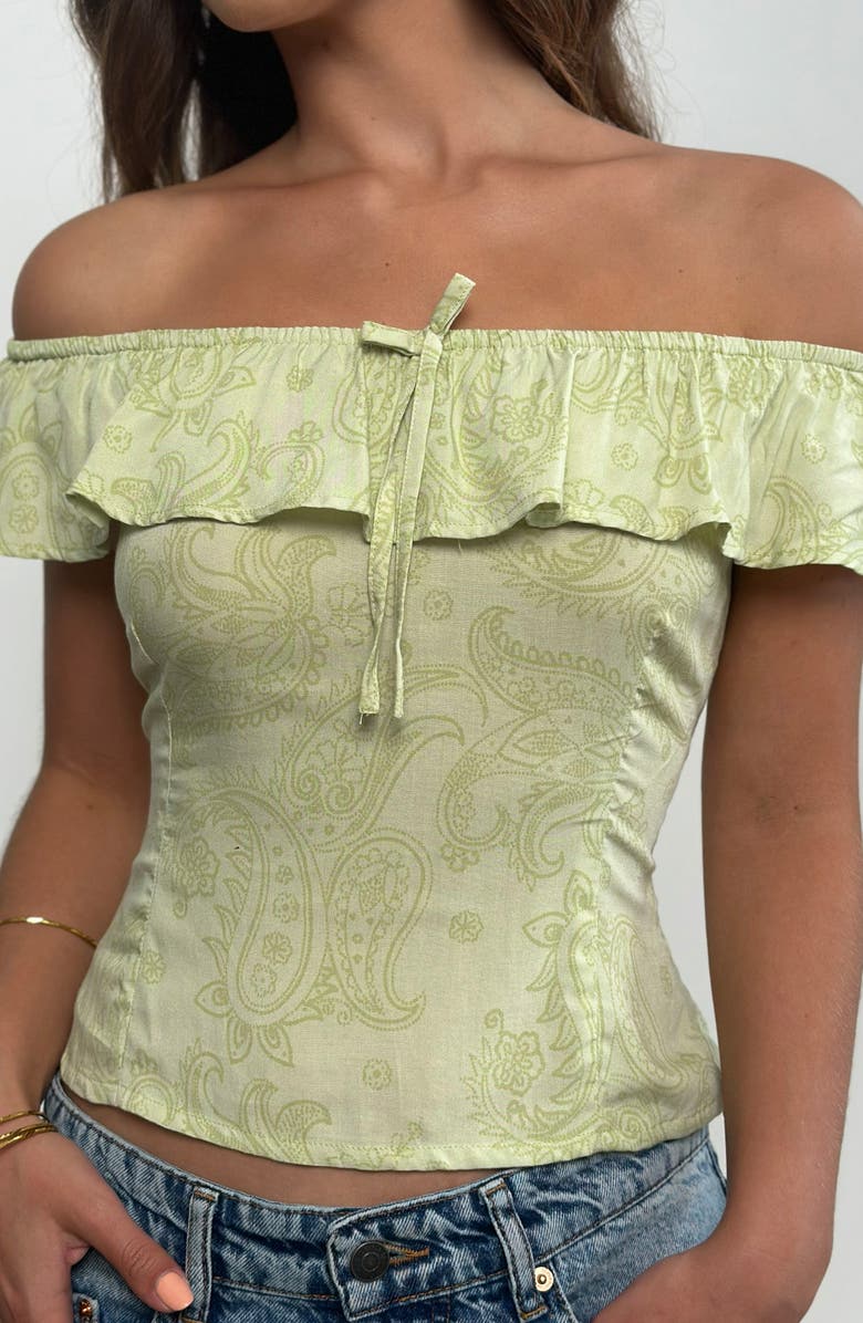 Motel Yokai Paisley Off the Shoulder Top, Alternate, color, Retro Paisley Lime