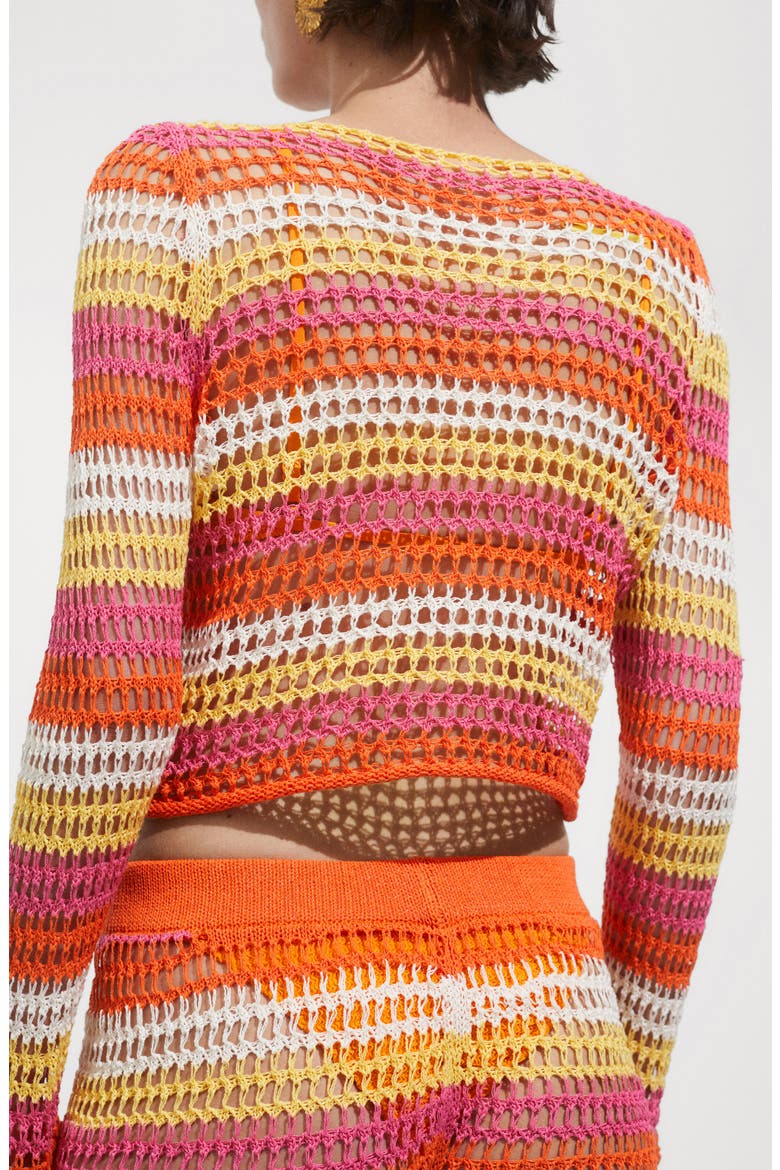 Stripe Boxy Openwork Sweater, Alternate, color, ORANGE