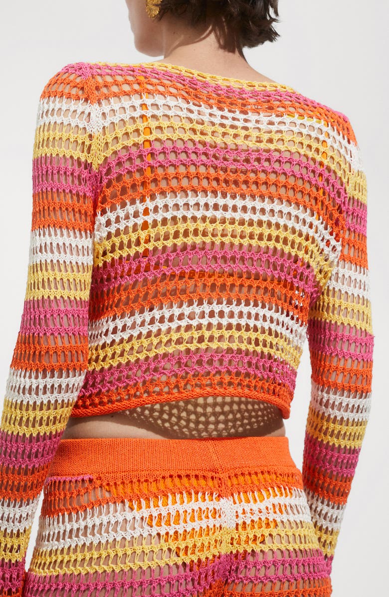 MANGO Stripe Boxy Openwork Sweater, Alternate, color,