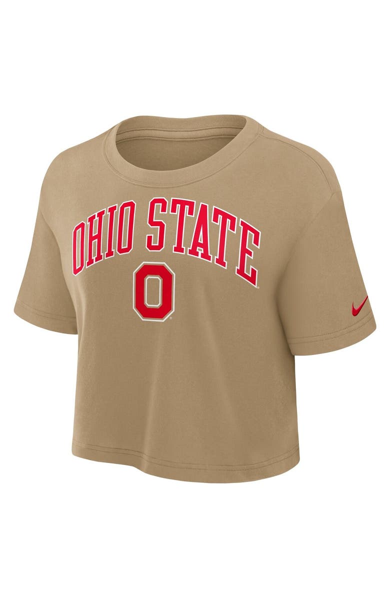 Nike Women's Nike Tan Ohio State Buckeyes Power Pursuit Athletic Prep Arch Performance Cropped T-Shirt, Alternate, color, Tan