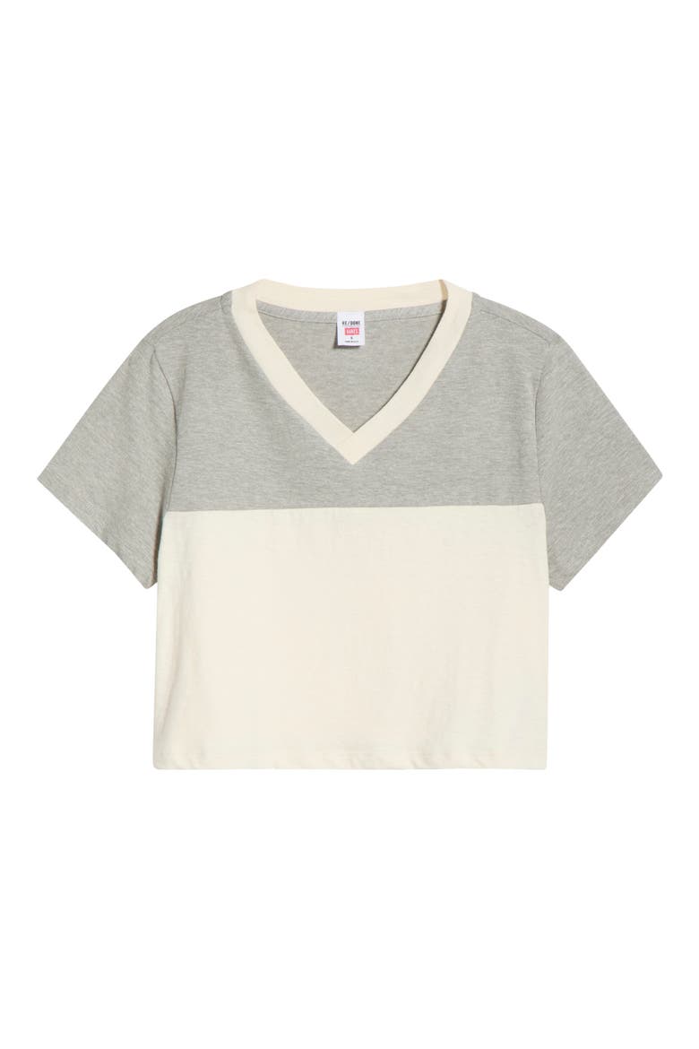 Contrast V-Neck Crop Jersey T-Shirt, Alternate, color, HTGVINWHIT