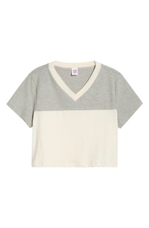 Contrast V-Neck Crop Jersey T-Shirt