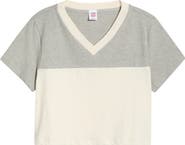 Re/Done Contrast V-Neck Crop Jersey T-Shirt