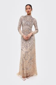 MARYISA Modest Cowl Embellished Sequins Maxi Dress
