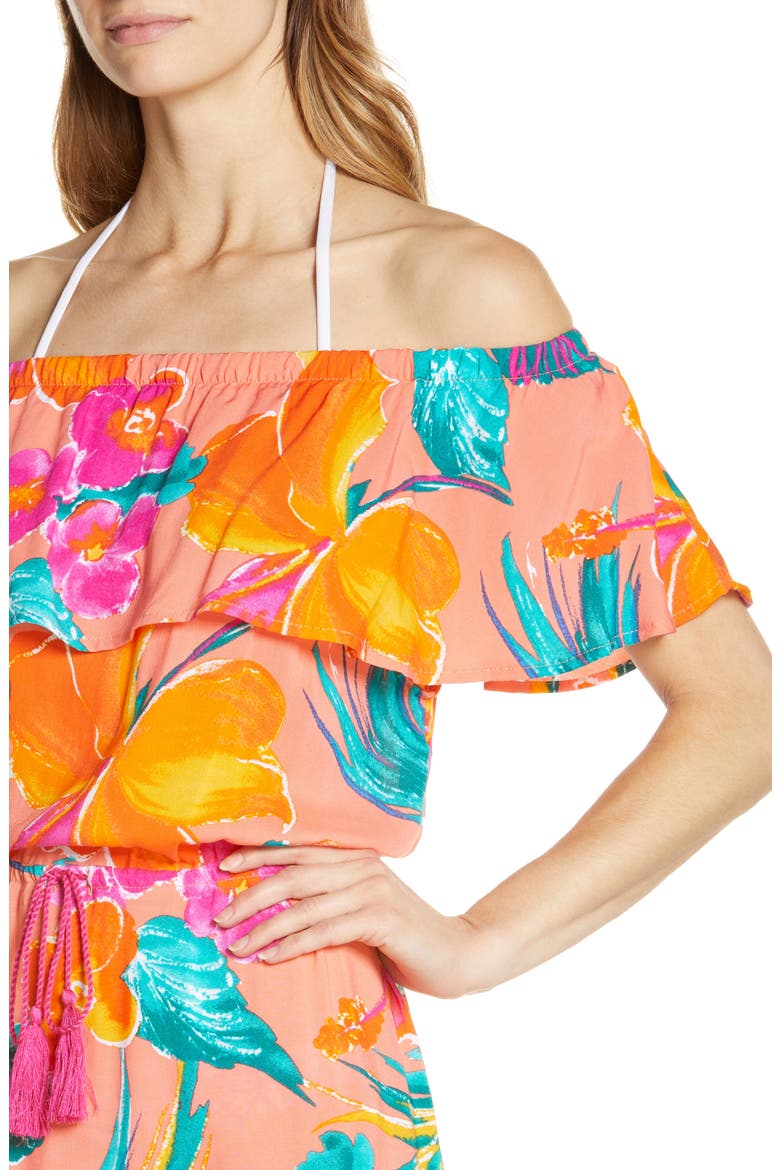 Isla Off the Shoulder Cover-Up Midi Dress, Alternate, color, HOT CORAL