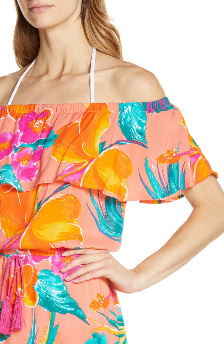 La Blanca Isla Off the Shoulder Cover-Up Midi Dress, Alternate, color, 