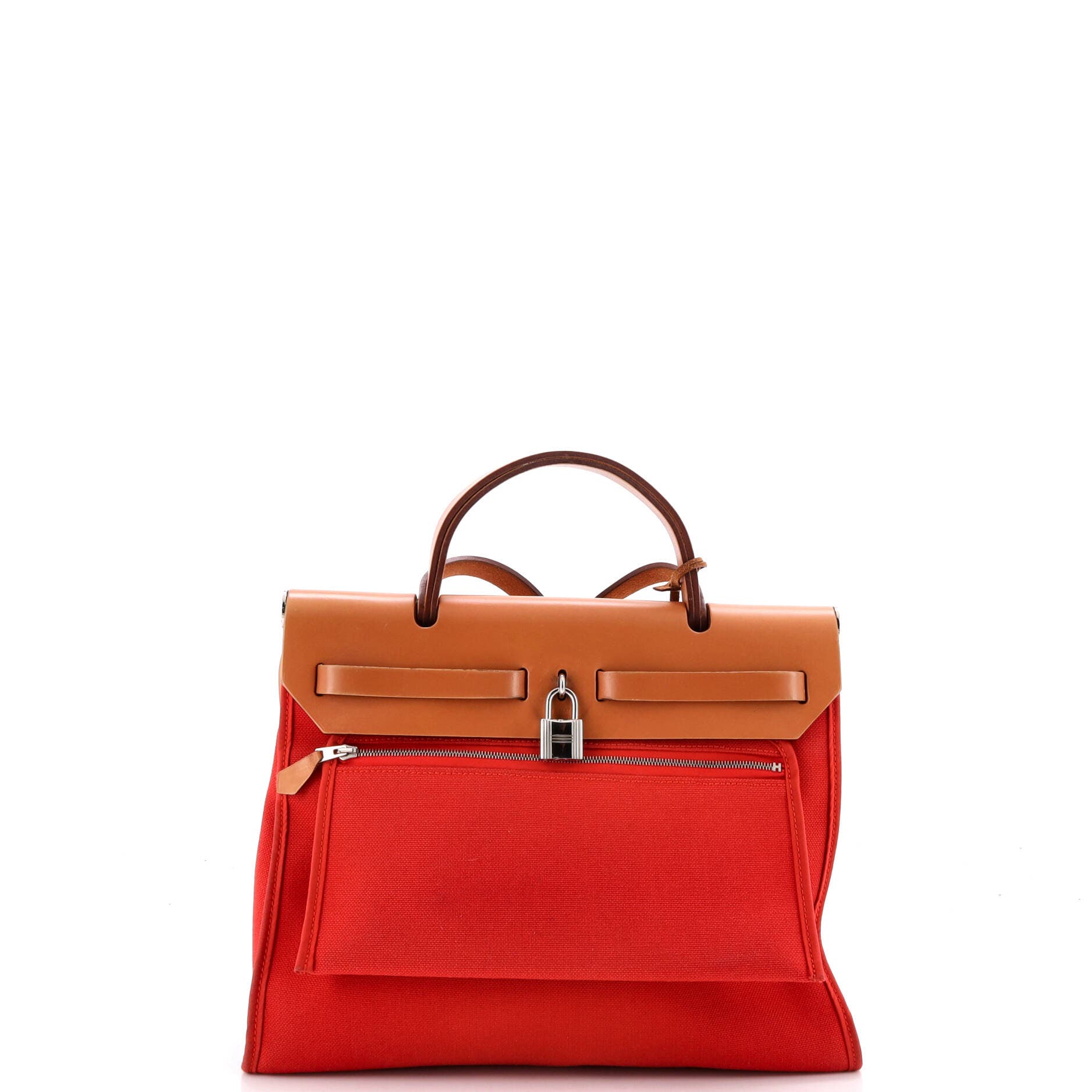 Pre-Owned Hermes Herbag Zip Leather and Toile 31, Alternate, color, Rouge Tomate