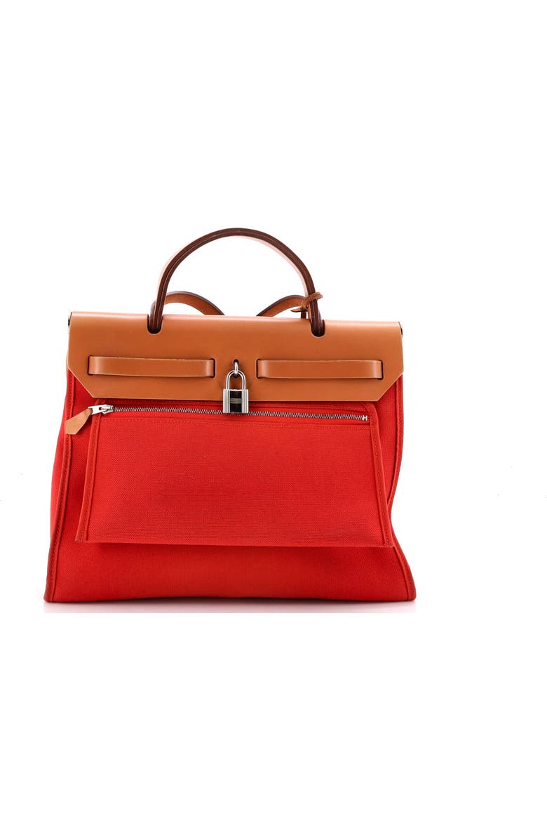 Pre-Owned Hermes Herbag Zip Leather and Toile 31, Alternate, color, Rouge Tomate