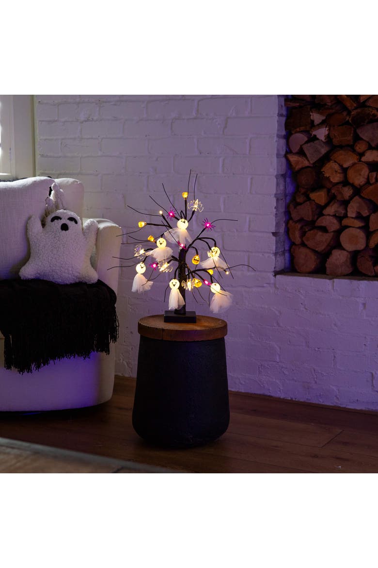 18-in Pre-Lit Artificial Halloween Ghost Dolls, Spiders, Bats & Pumpkins 24 LED Lighted Ornament Tree, Alternate, color, Black