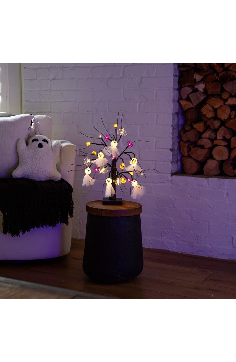 NEARLY NATURAL 18-in Pre-Lit Artificial Halloween Ghost Dolls, Spiders, Bats & Pumpkins 24 LED Lighted Ornament Tree, Alternate, color, Black