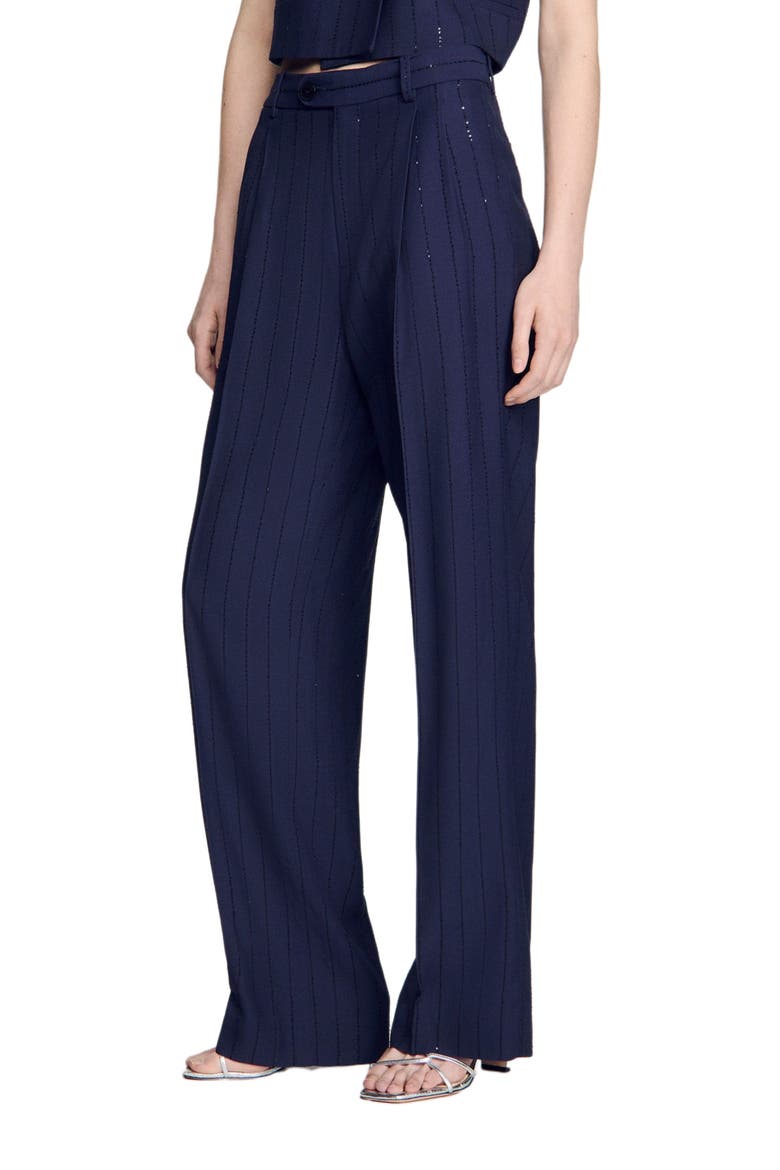 Striped sequin trousers, Main, color, Dark navy
