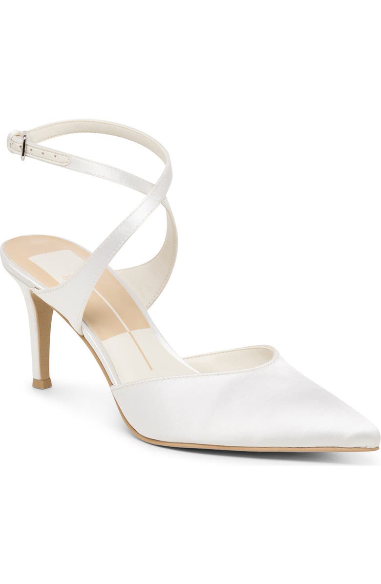 Dolce Vita Eliora Pointed Toe Ankle Strap Pump, Main, color, True White Satin