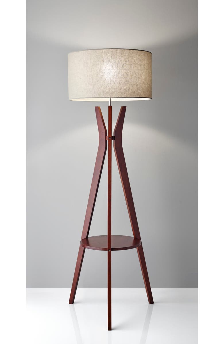 ADESSO LIGHTING Bedford Shelf Floor Lamp, Alternate, color, Solid Walnut Wood