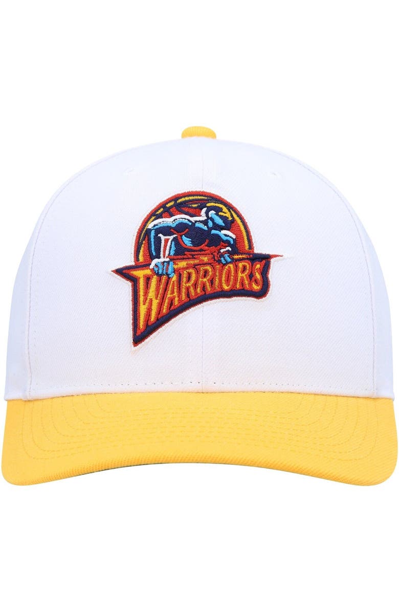 Mitchell & Ness Men's Mitchell & Ness White/Gold Golden State Warriors Hardwood Classics Core 2-Tone 2.0 Pro Snapback Hat, Alternate, color, White