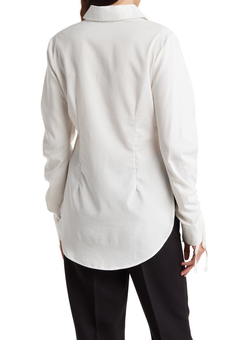 Ruched Sleeve Button-Up Shirt, Alternate, color, WHITE