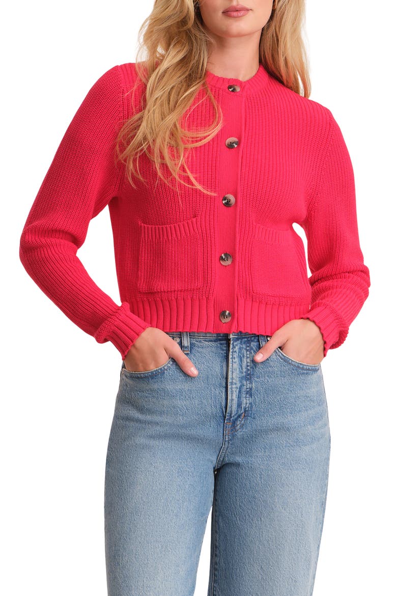 Palmer Crewneck Cotton Cardigan, Main, color, CHERRY RED