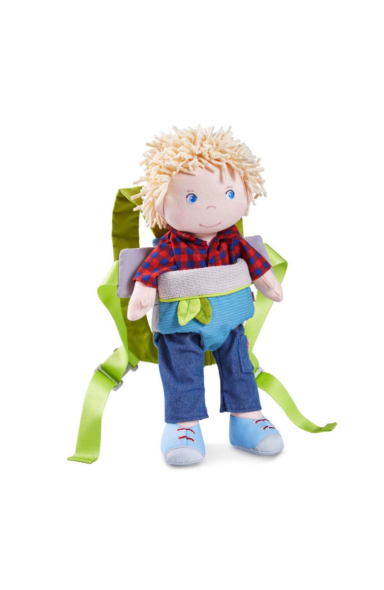 HABA Doll Carrier - Summer Meadow - Fits up to 15" Dolls or Stuffed Animals, Alternate, color, Blue Multi