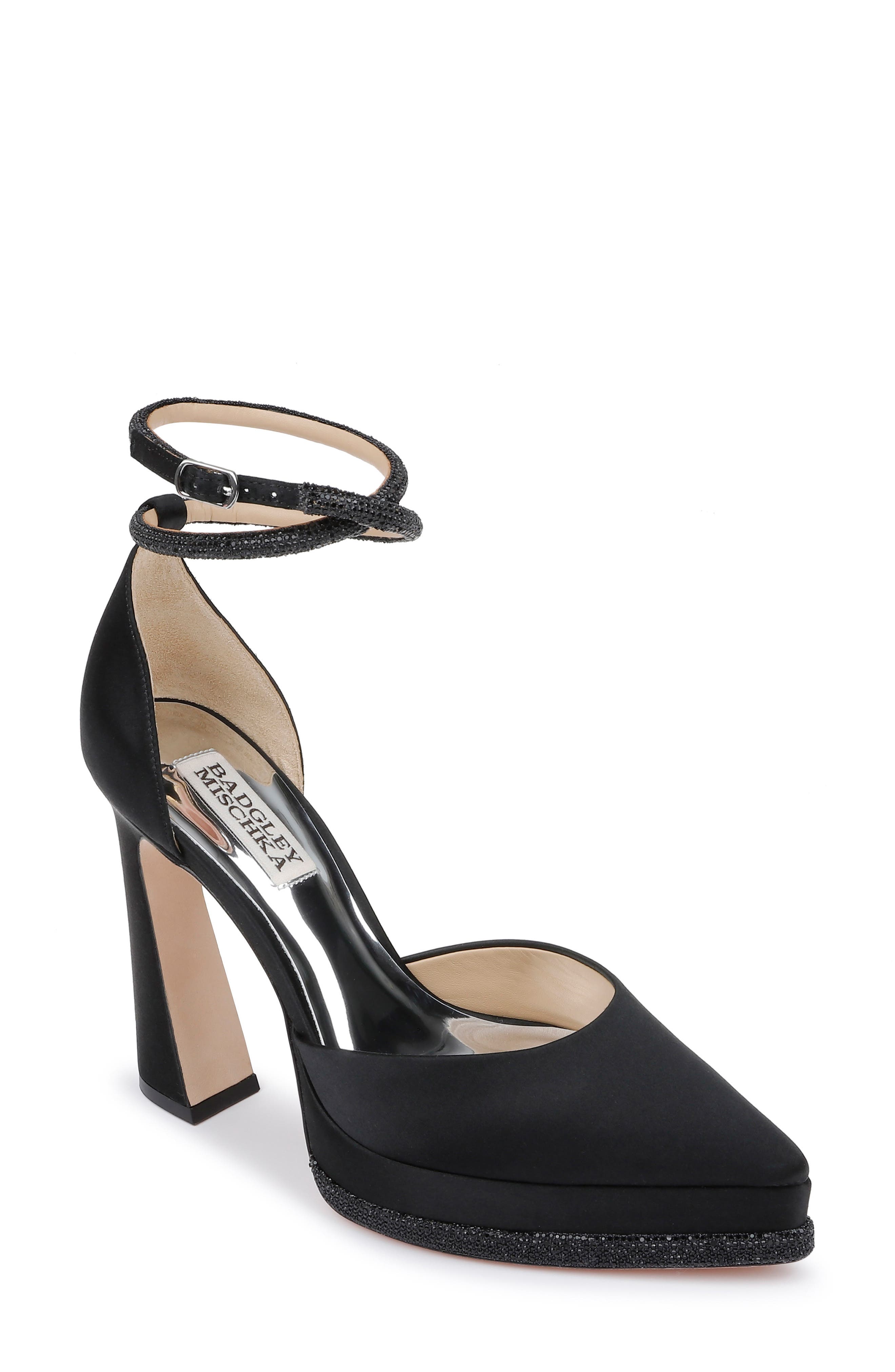 Badgley Mischka Collection Eliana Ankle Strap Platform Pointed Toe Pump, Main, color, Black