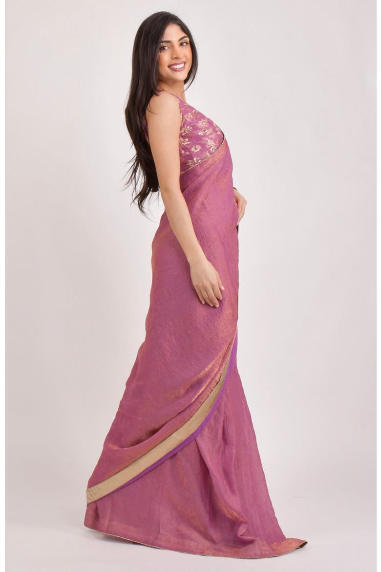 Rhosyn Brocade Pre Pleated Shimmer Saree, Alternate, color, Pink