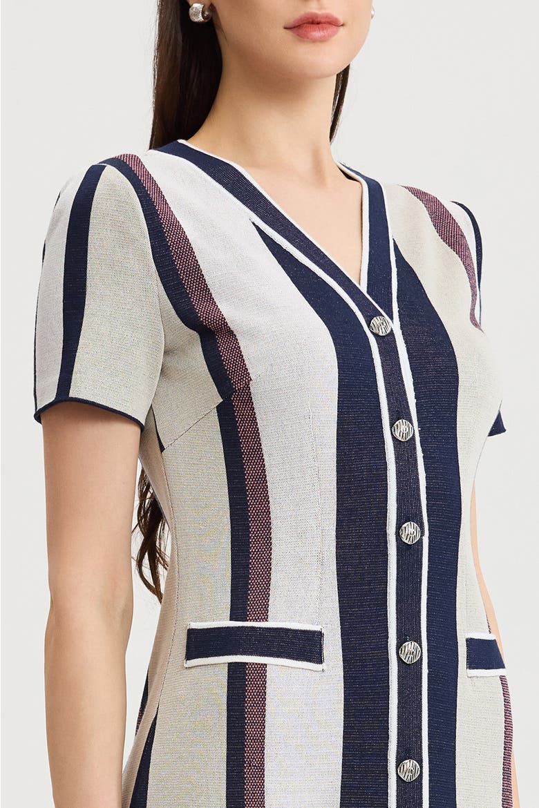 Button-Front Striped Soft Knit Dress, Alternate, color, Plumeria/Indigo