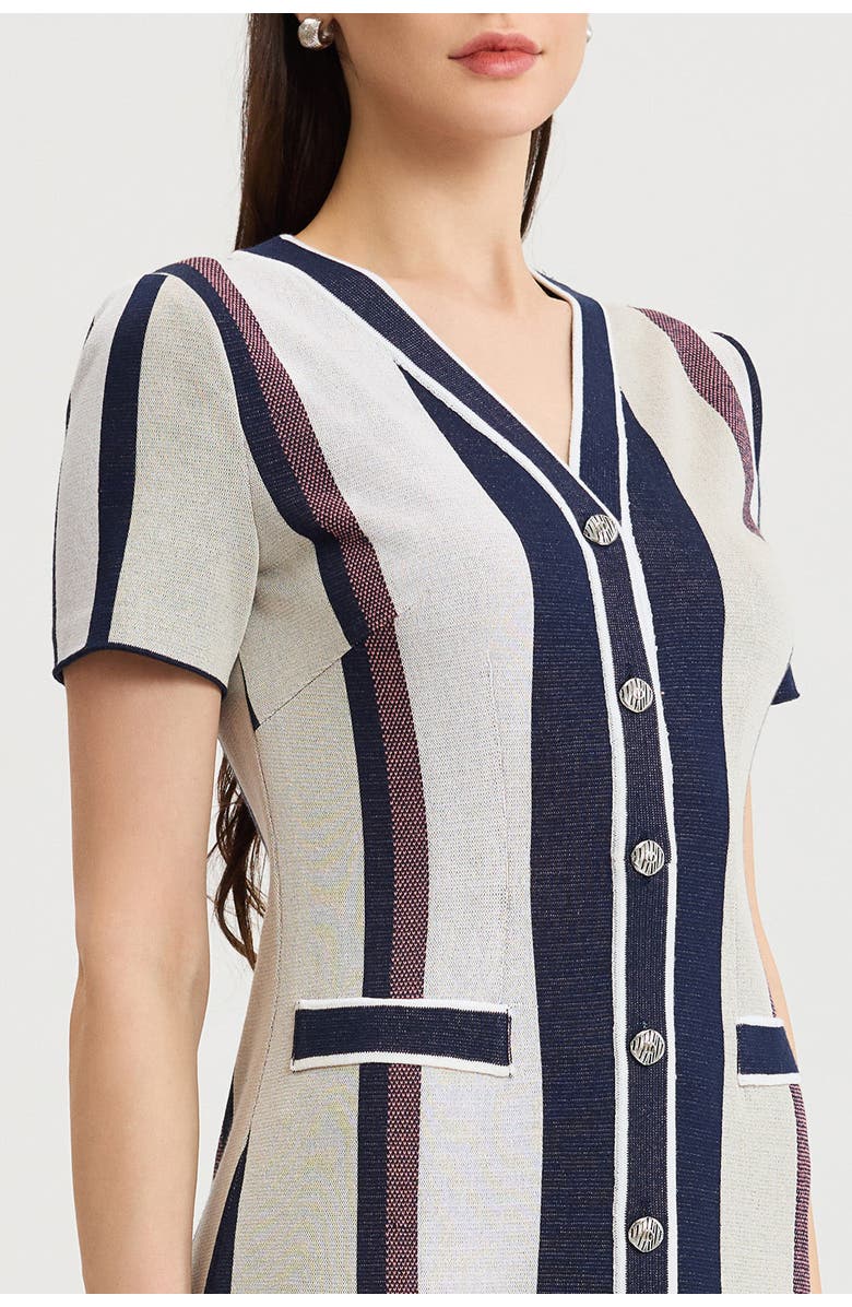 Ming Wang Button-Front Striped Soft Knit Dress, Alternate, color, Plumeria/Indigo