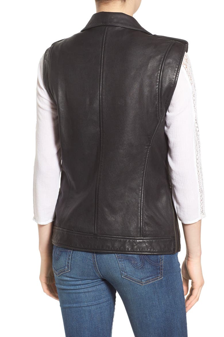 Treasure&Bond Relaxed Leather Moto Vest, Alternate, color, BLACK