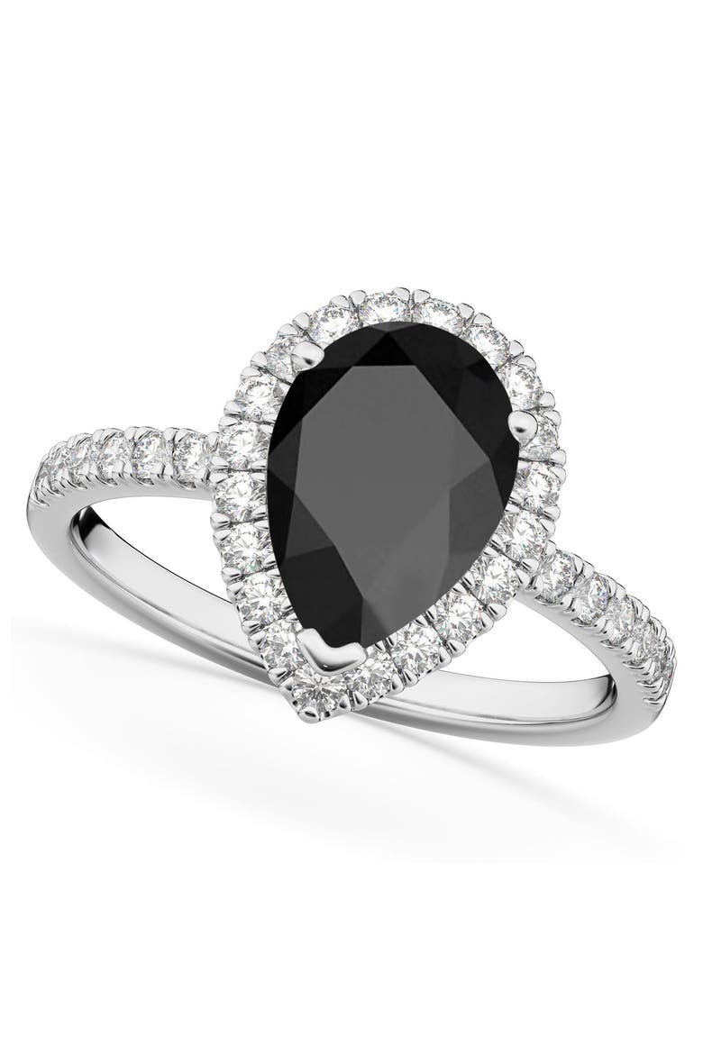 Pear Cut Halo Black Onyx & Diamond Engagement Ring 14K, Main, color, 2.21ct/White Gold