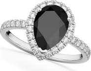 ALLUREZ Pear Cut Halo Black Onyx & Diamond Engagement Ring 14K