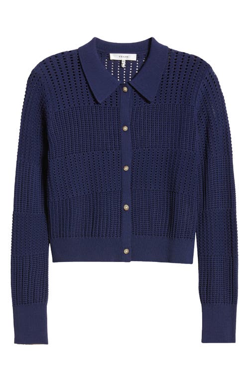 Frame Cropped Tape-yarn Cardigan In Navy