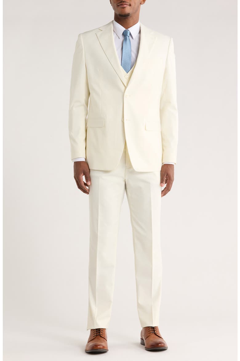 White Solid 3-Piece Suit, Main, color, IVORY