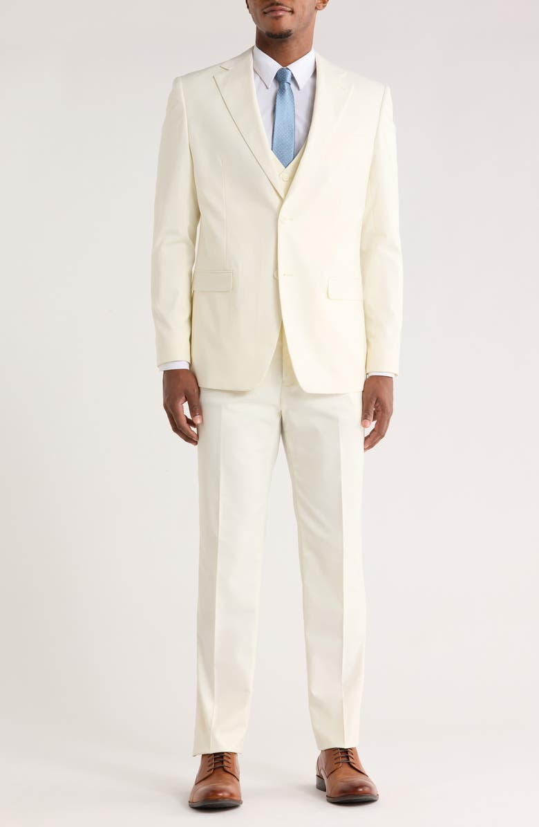 ZEGARIE White Solid 3-Piece Suit, Main, color, Ivory