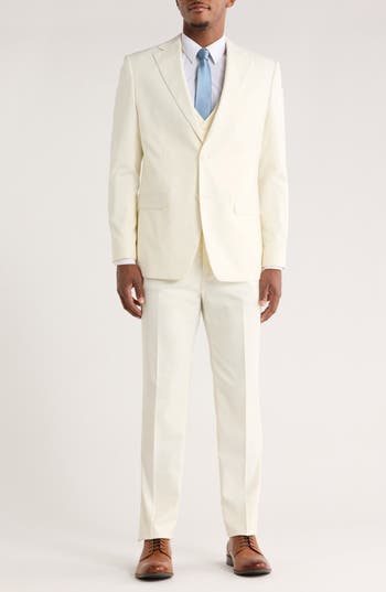 Zegarie White Solid 3-piece Suit In White