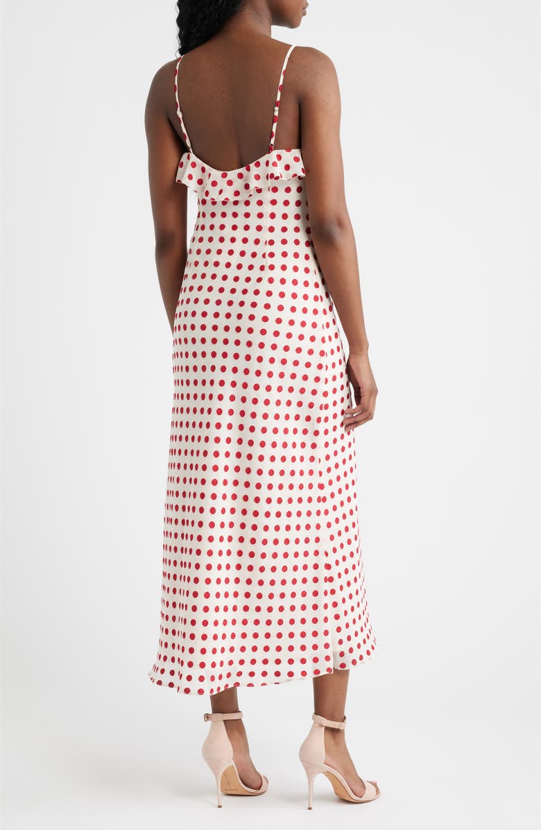 Lucy Paris Greer Ruffle Detail Polka Dot Slip Dress, Alternate, color, Cream Red