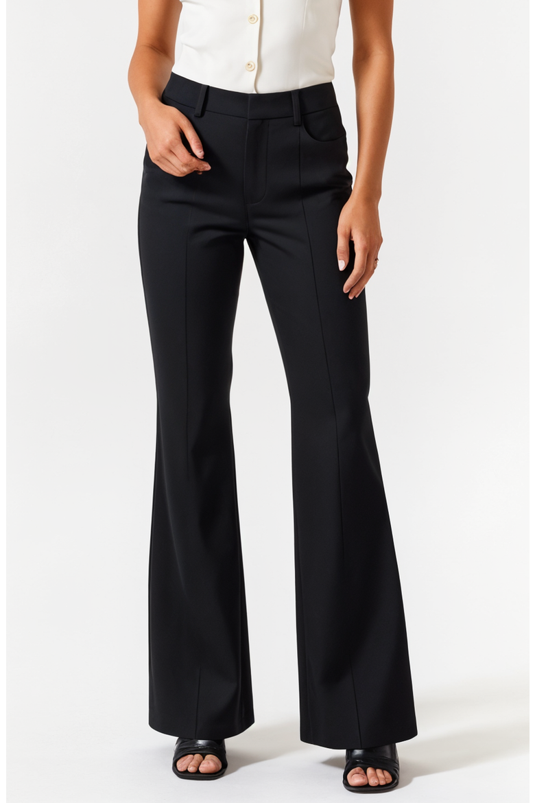 High-Waisted Wide-Leg Trousers with Tailored Fit and Pockets, Main, color, Black
