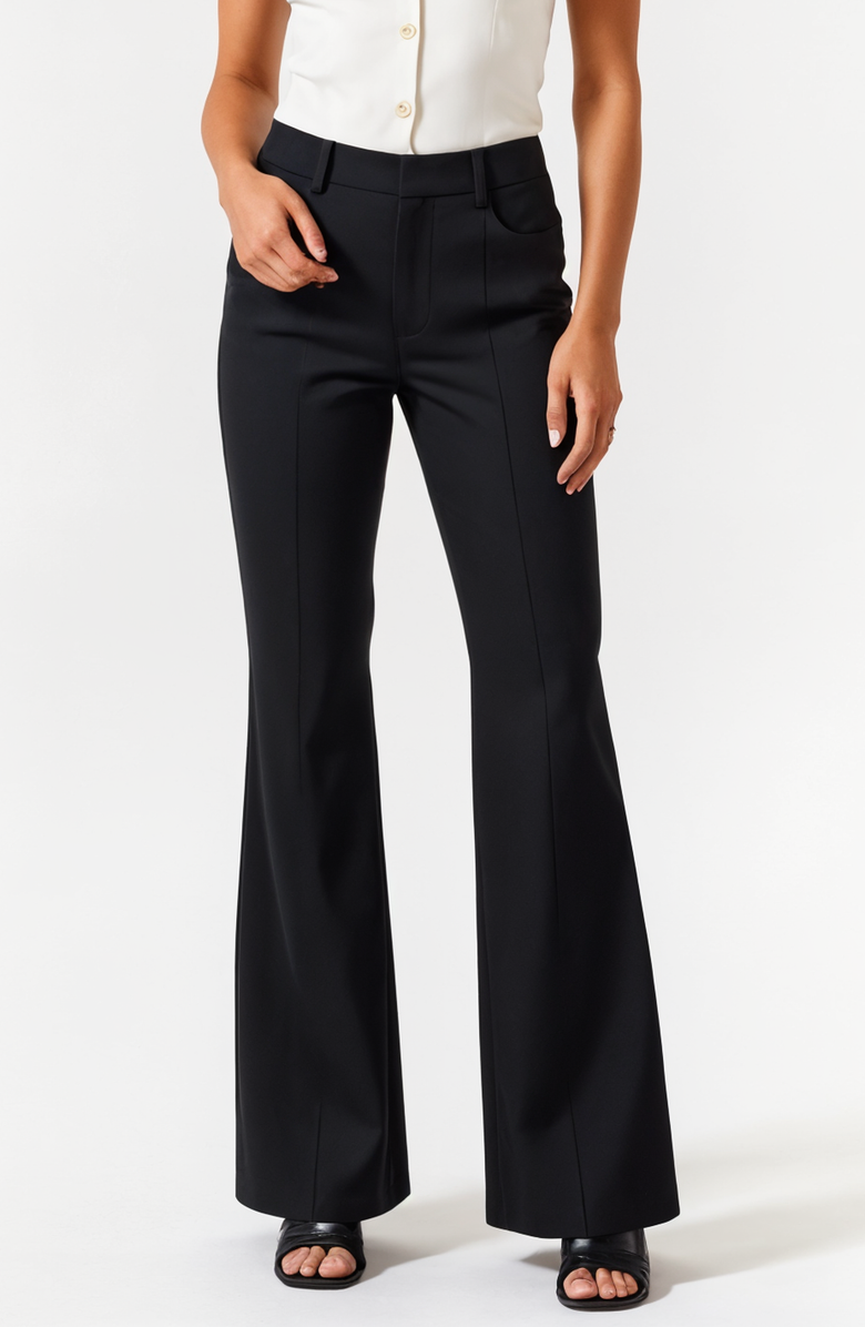 Modenaire High-Waisted Wide-Leg Trousers with Tailored Fit and Pockets, Main, color, Black