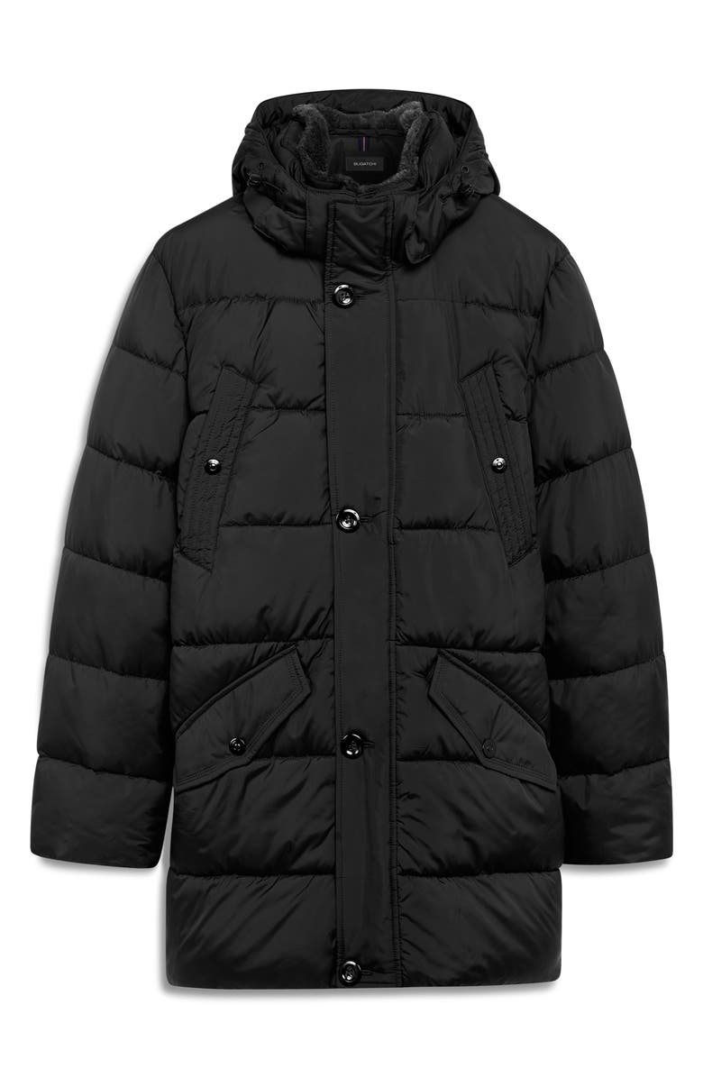 Bugatchi Faux Fur Collar Water Repellent Puffer Coat, Alternate, color,