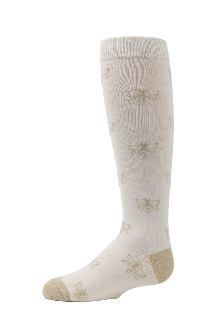 Busy Bee Glitter Knee High Socks, Main, color, Winter White